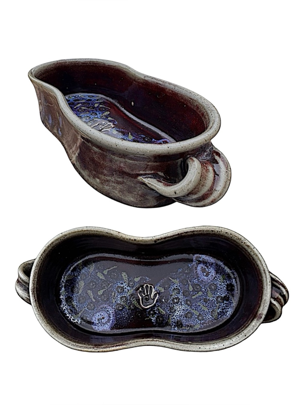 Hand-Thrown Stoneware Dish 10” Rare Decor Glazed Earth Tones Kidney Shaped